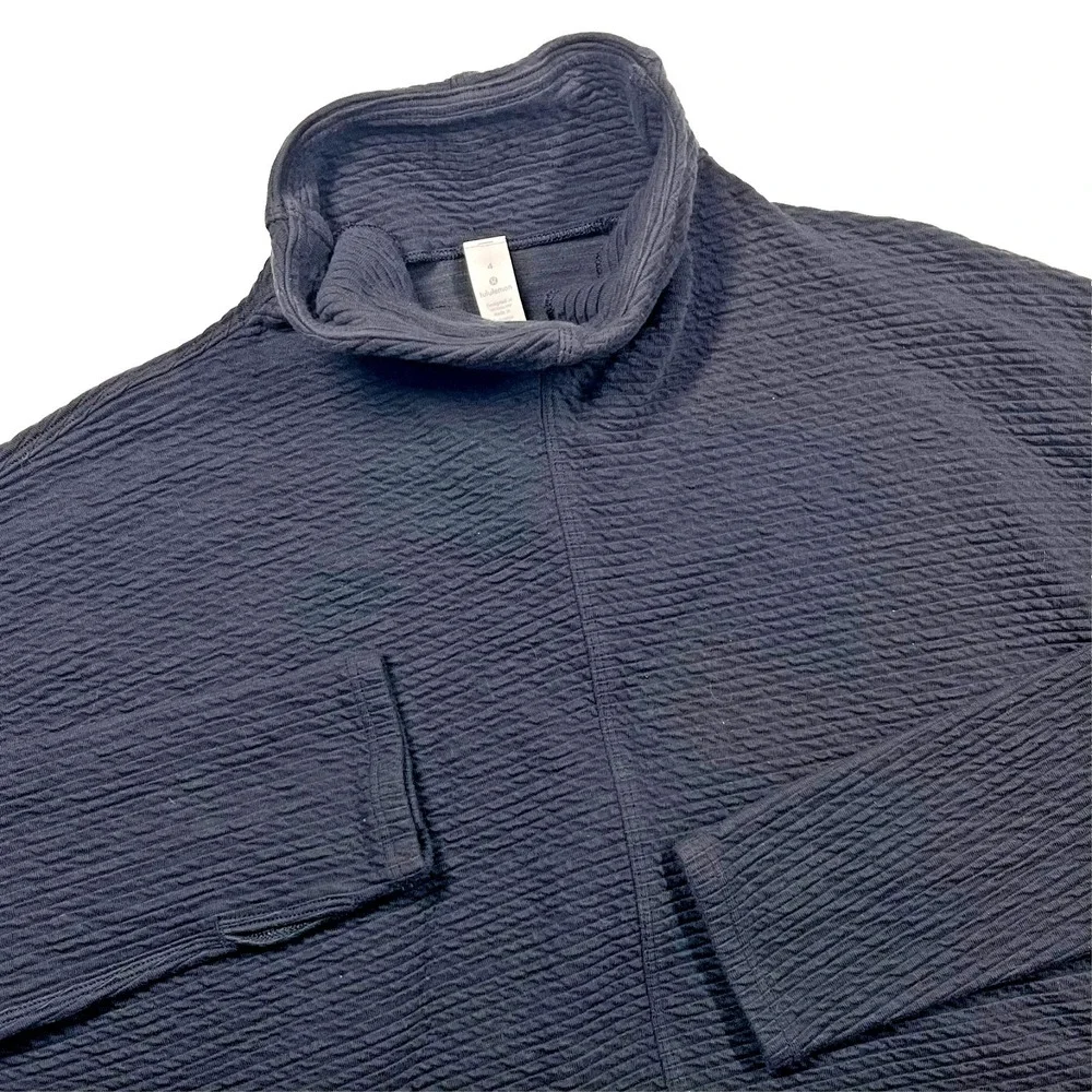 lululemon Call For Cozy Dress Womens 4 Black Textured Funnel Neck *Embroidered